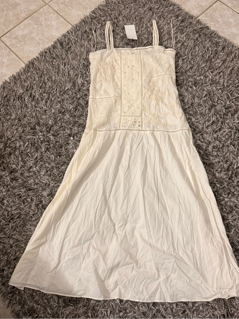 NWT Zara Patchwork Embroidered Drop Waist Maxi Dress - White/Ecru